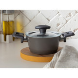 English Home Pretty Mini Cam Kapaklı Alüminyum 14 cm Derin Tencere Gri