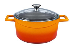 Lava Glaze Cam Kapaklı Döküm 24 cm Derin Tencere Turuncu