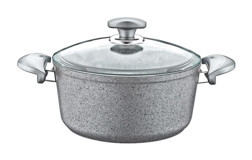 Oms Collection Bio 3110 Cam Kapaklı Granit 20 cm Derin Tencere Gri