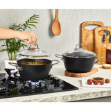 Amboss Dark Cam Kapaklı Granit 22 cm Derin Tencere