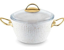Lines Gold Cam Kapaklı Granit 24 cm Derin Tencere