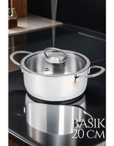 Takaz Global 719528 Cam Kapaklı Paslanmaz Çelik 20 cm Derin Tencere