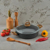 Leydi Marble Natura Cam Kapaklı Granit 24 cm Karnıyarık Tencere