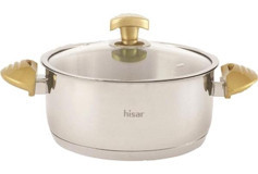Hisar Lizbon Ideal Cam Kapaklı Çelik 18 cm Derin Tencere Altın