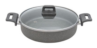 Mehtap Cam Kapaklı Granit 24 cm Basık Tencere
