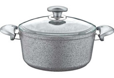 Oms Collection 3110 Cam Kapaklı Granit 28 cm Derin Tencere Gri