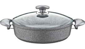 Oms Collection 3310 Cam Kapaklı Granit 28 cm Karnıyarık Tencere Gri