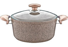Oms Collection 3110 Cam Kapaklı Granit 20 cm Derin Tencere Kahverengi