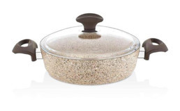 Falez Creamy Cam Kapaklı Granit 26 cm Karnıyarık Tencere