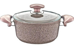 Oms Collection 3110 Cam Kapaklı Granit 24 cm Derin Tencere Kahverengi