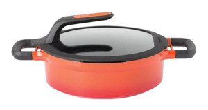 Berghoff Gem Stay Cool Cam Kapaklı Döküm 28 cm Basık Tencere Turuncu