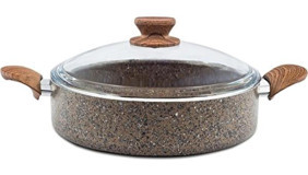Nice Home Art Stonelife Cam Kapaklı Granit 26 cm Karnıyarık Tencere Kahverengi