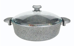 Oms Collection 3310 Cam Kapaklı Granit 26 cm Karnıyarık Tencere Gri