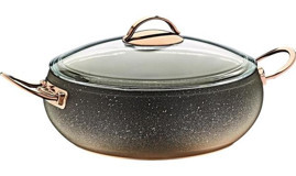 Oms Collection Cam Kapaklı Granit 24 cm Karnıyarık Tencere Kahverengi