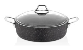 Falez Black Line Cam Kapaklı Granit 28 cm Basık Tencere