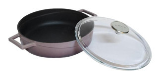 Lava Glaze Cam Kapaklı Döküm 24 cm Basık Tencere Kırmızı Mor