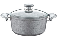Oms Collection 441946 Cam Kapaklı Granit 26 cm Derin Tencere