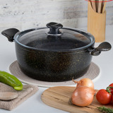 Evren Gold Stone Cam Kapaklı Granit 32 cm Derin Tencere