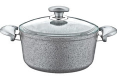Oms Collection 3110 Cam Kapaklı Granit 20 cm Derin Tencere Gri