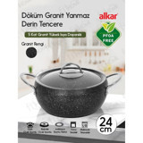 Alkar Cam Kapaklı Döküm-Granit 24 cm Derin Tencere