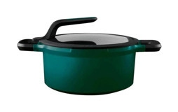 Berghoff Gem Stay Cool Cam Kapaklı Alüminyum 24 cm Basık Tencere Açık Yeşil