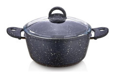 Saflon Cam Kapaklı Granit 22 cm Derin Tencere