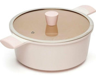 Lacena Cam Kapaklı Döküm 24 cm Derin Tencere Pembe
