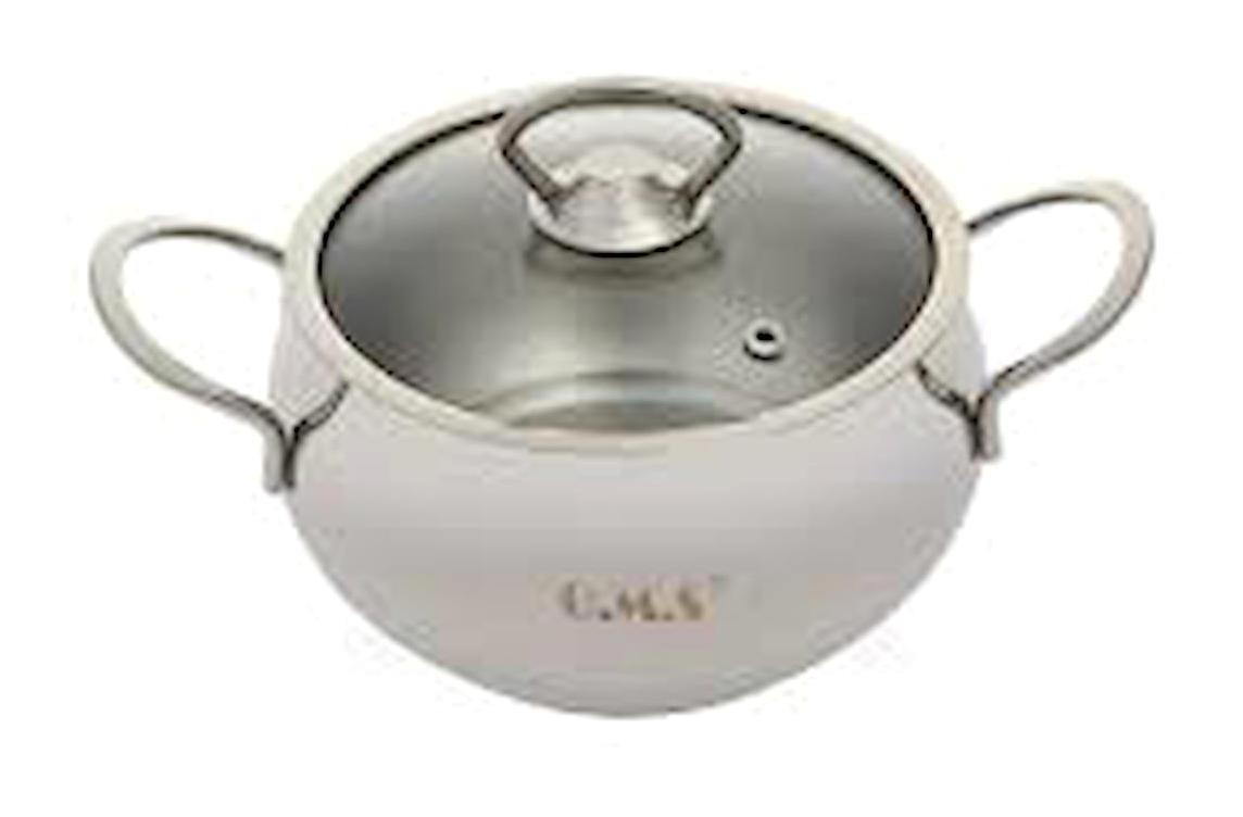 Oms Collection Mini Cam Kapaklı Granit 14 cm Basık Tencere