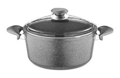 Oms Collection Bio 3110 Cam Kapaklı Granit 30 cm Derin Tencere Gri