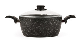 Cem Prestige Cam Kapaklı Granit 24 cm Derin Tencere