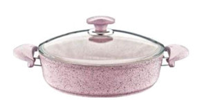 Oms Collection 514995 Cam Kapaklı Granit 30 cm Basık Tencere Pembe