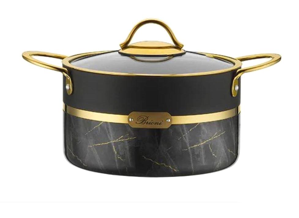 Brioni Selection Cam Kapaklı Granit 28 cm Derin Tencere Siyah