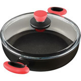 Leggno CLR2828ST28RD Colorgy Cam Kapaklı Titanyum 28 cm Basık Tencere Kırmızı