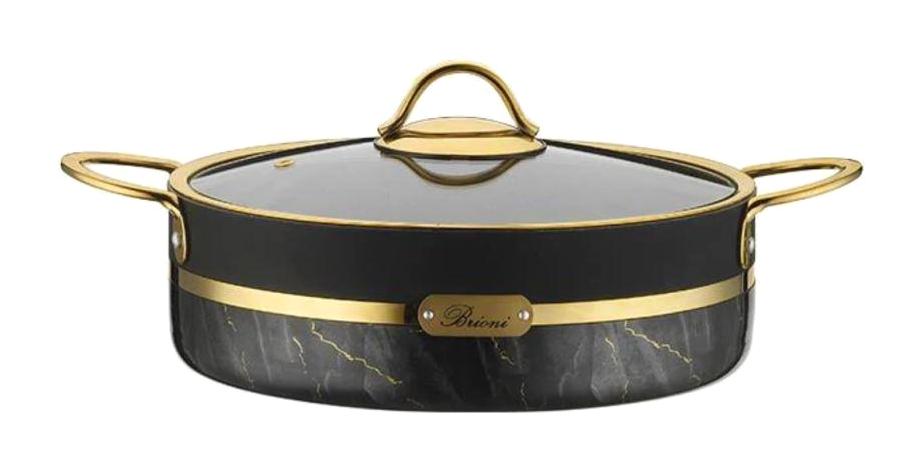 Brioni Selection Cam Kapaklı Granit 26 cm Basık Tencere Siyah