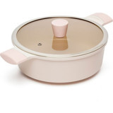 Lacena Cam Kapaklı Döküm 22 cm Basık Tencere Pembe