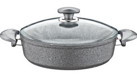 Oms Collection Cam Kapaklı Granit 26 cm Basık Tencere