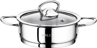 Oms Collection Cam Kapaklı Çelik 14 cm Basık Tencere