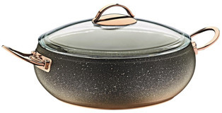 Oms Collection 3341BKR Cam Kapaklı Granit 30 cm Basık Tencere
