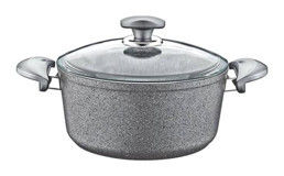 Oms Collection Cam Kapaklı Granit 24 cm Derin Tencere Gri