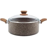 Nice Home Art Stonelife Cam Kapaklı Granit 24 cm Derin Tencere Kahverengi