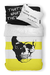 Helen George Skull Pamuk Saten 160x220 cm Çarşaflı Kurukafa Tek Kişilik Nevresim Takımı Siyah