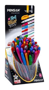 Pensan 2280 Simli Glitter Plastik 9 Renkli 1.0 mm Simli Çok Renkli 60'lı Tükenmez Kalem Seti