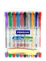 Pensan My-King Simli Plastik 10 Renkli 1.0 mm Simli 10'lu Tükenmez Kalem Seti