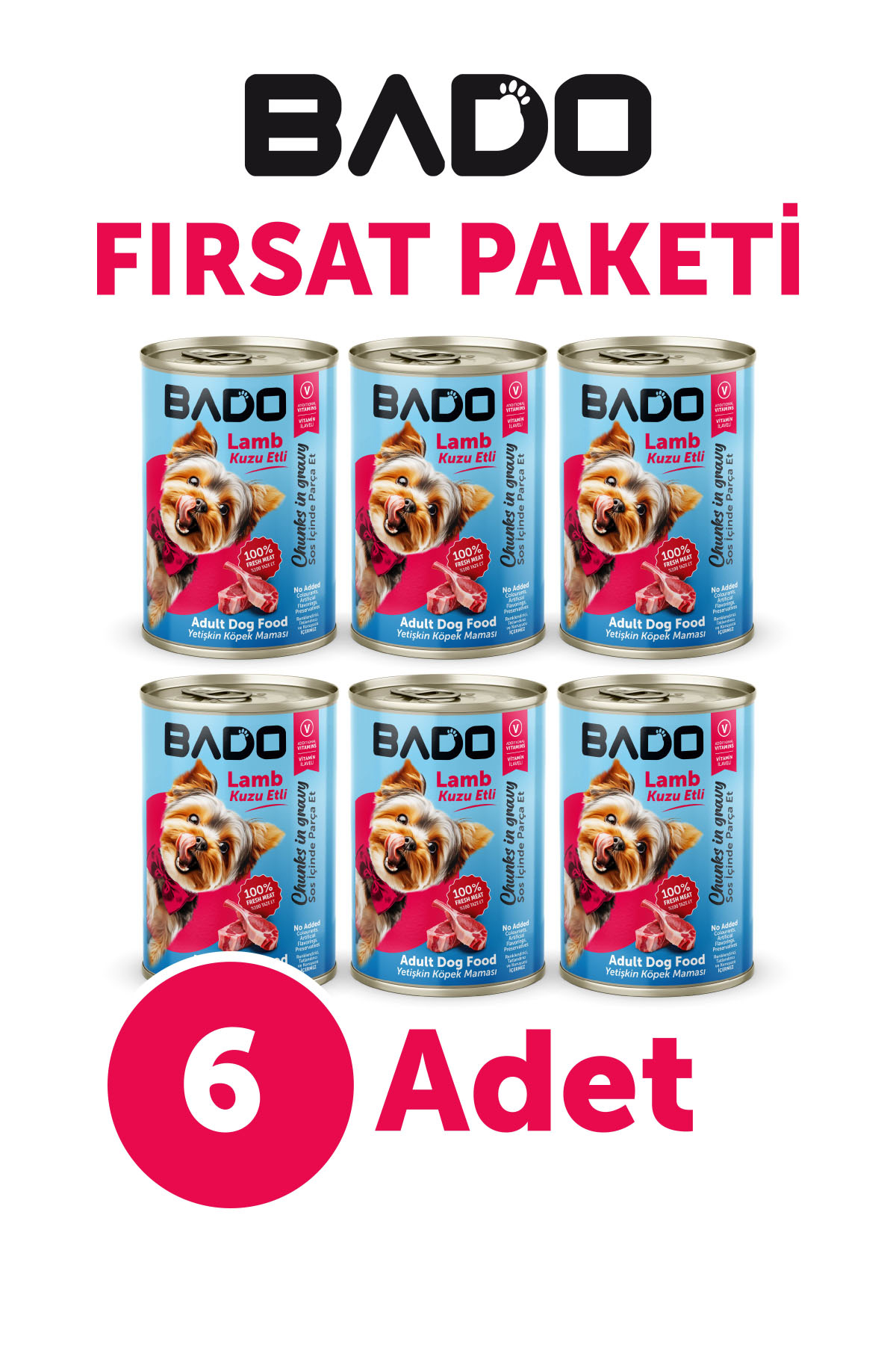 Bado Kuzu Etli Ezme Yetişkin Köpek Maması 6 x 400 gr 6'lı