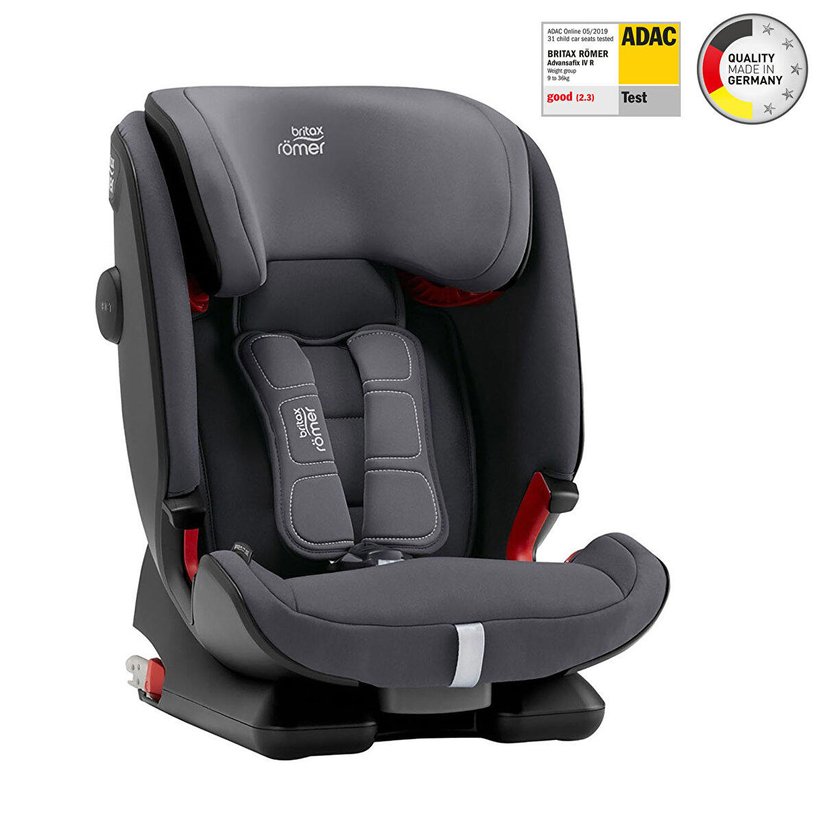 Britax Römer Advansafix IV Isofixli 9-36 kg Adac Sertifikalı Yükseklik Ayarlı Emniyet Kemerli Oto Koltuğu Gri