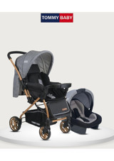 TommyBaby TB-980 Gold Çift Yönlü Katlanabilir 360 Derece Dönen Tam Yatar Travel Sistem Bebek Arabası Gri