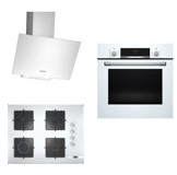 Bosch HBF534EW3T - POP7C2O12O - DWK64PJ20T Dijital Gösterge Doğalgazlı Cam Klasik Set Üstü Davlumbaz 3'lü Ankastre Set Beyaz
