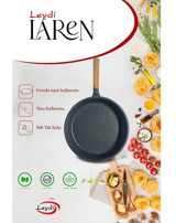 Laren Ahşap Saplı Döküm 32 cm Düz Tava Siyah