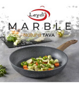 Leydi Marble Natura Ahşap Saplı Alüminyum 28 cm Düz Tava Gri
