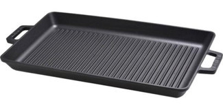 Lava Dikdörtgen Döküm Saplı Döküm 26x45 cm Grill Tava Siyah